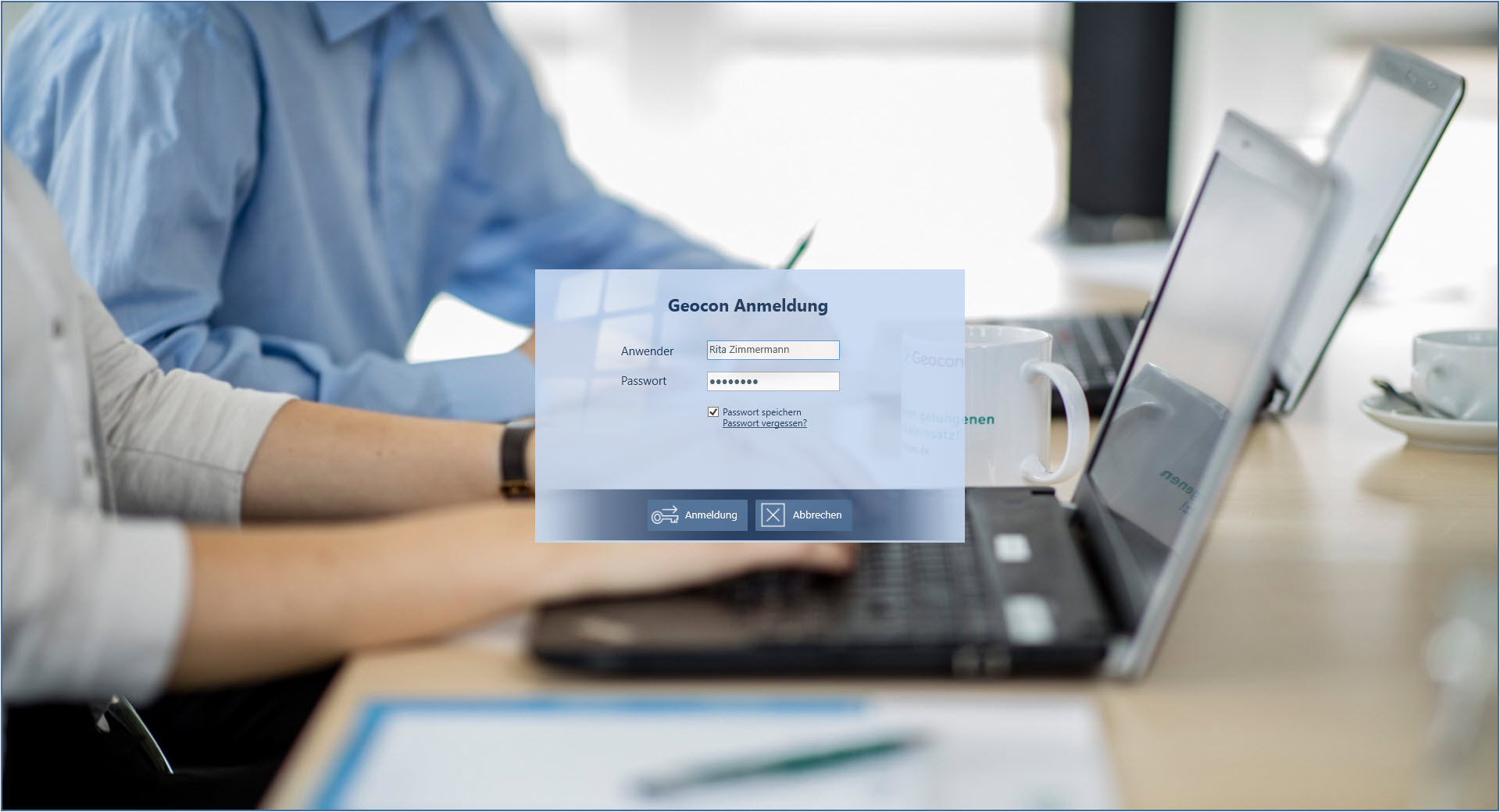 Geocon+ Anmeldemaske Dienstplan Personaleinsatzplanung